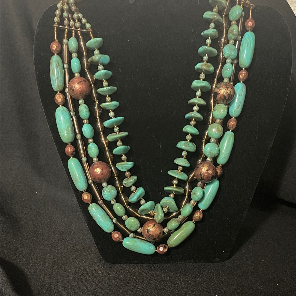 Elegant Multi-Strand Turquoise and Copper Necklace